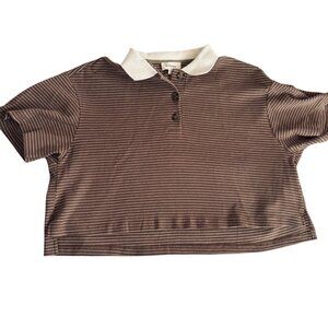 Bohme Brown Striped Polo Shirt Size S  With White Collar Women's Casual Wear.